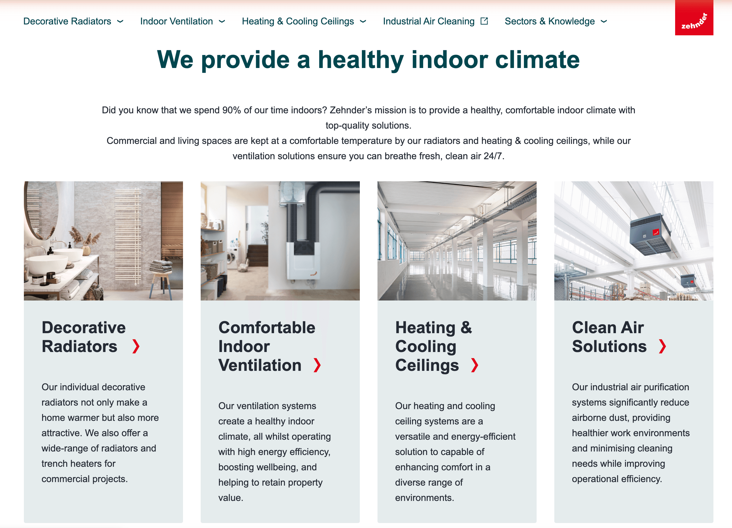 Zehnder website screenshot