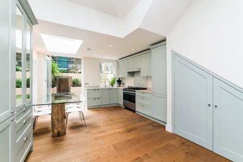 Sage Shaker Kitchen with Roof Light - Professional plumbing work by Rosebourne Plumbing