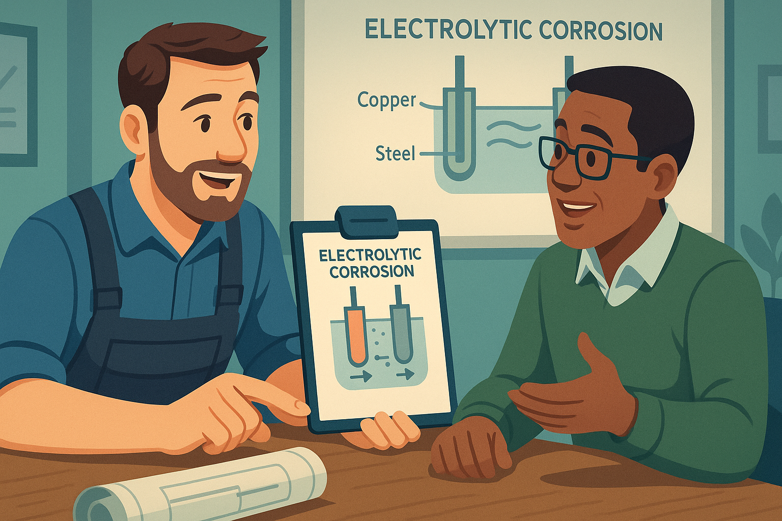 Professional plumber learning from knowledgeable customer interaction