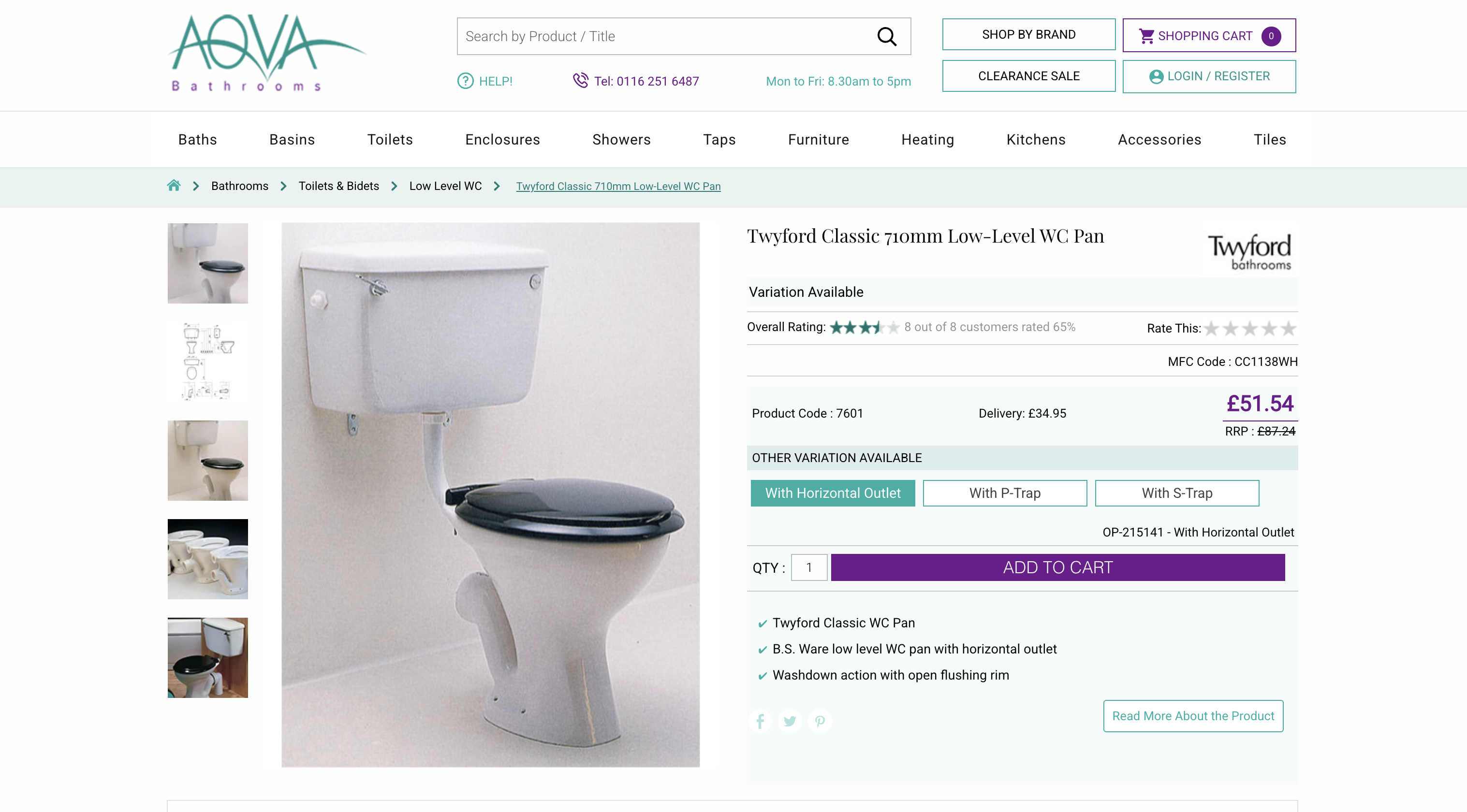 Twyford Classic 710mm low level WC pan - professional quality