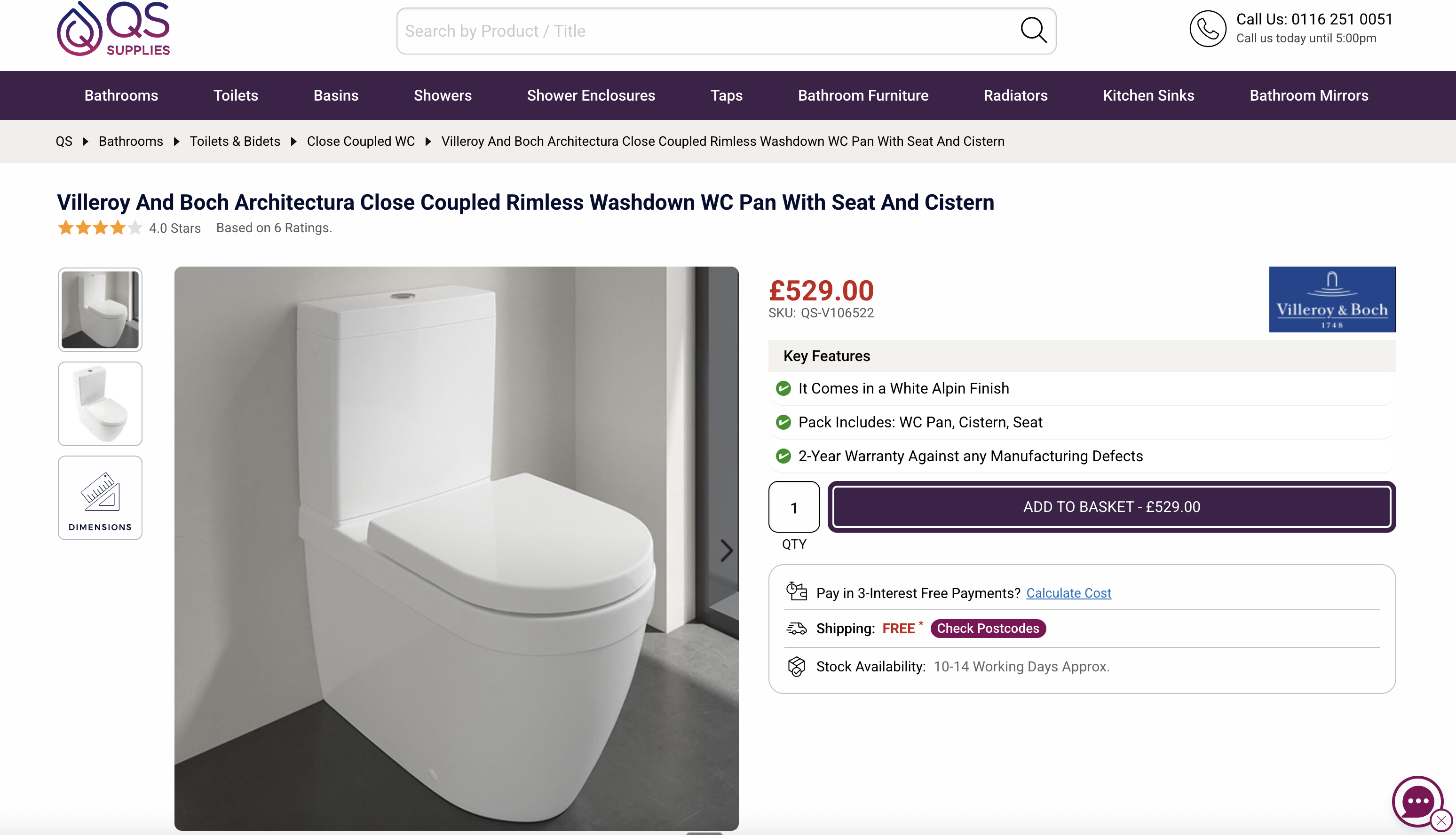 Villeroy & Boch close coupled toilet - modern but incompatible with floor waste