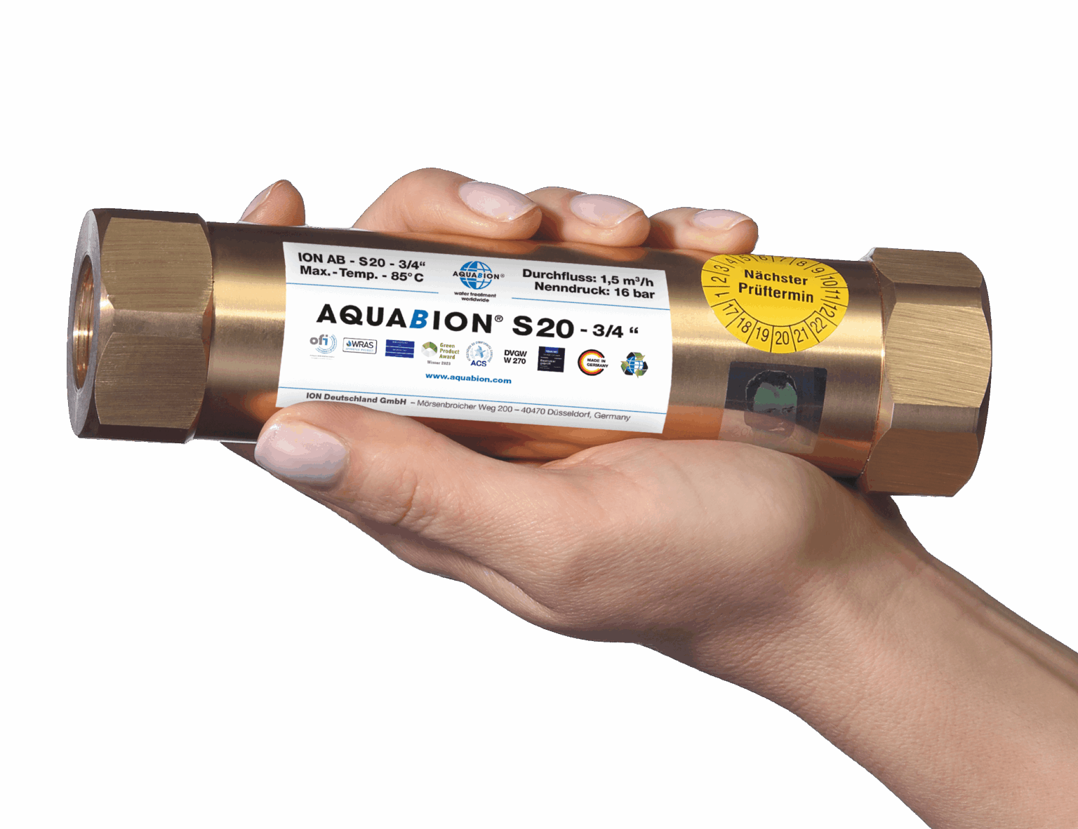 Aquabion S20 unit in hand - German engineered water conditioner