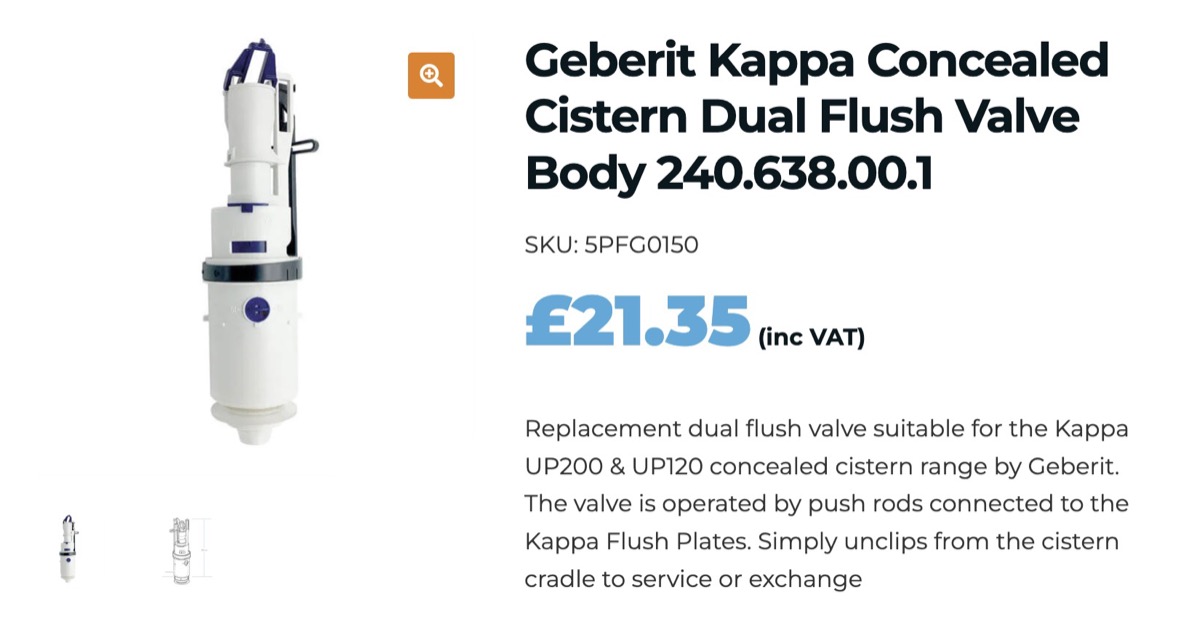 Geberit Kappa dual flush valve for concealed cisterns