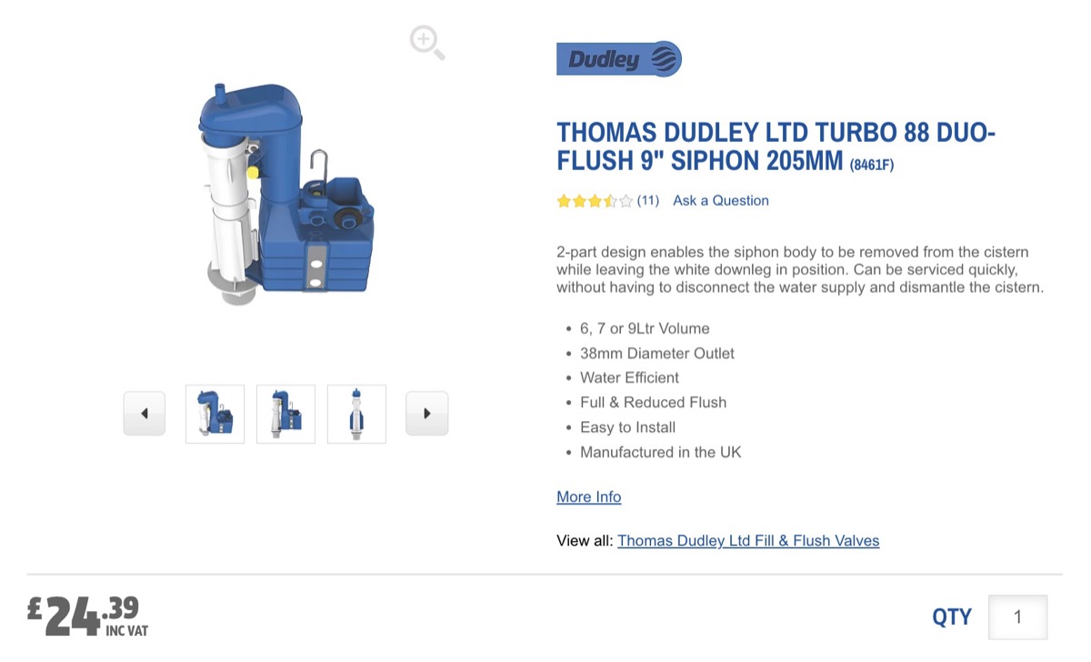 Thomas Dudley Turbo 88 dual flush siphon